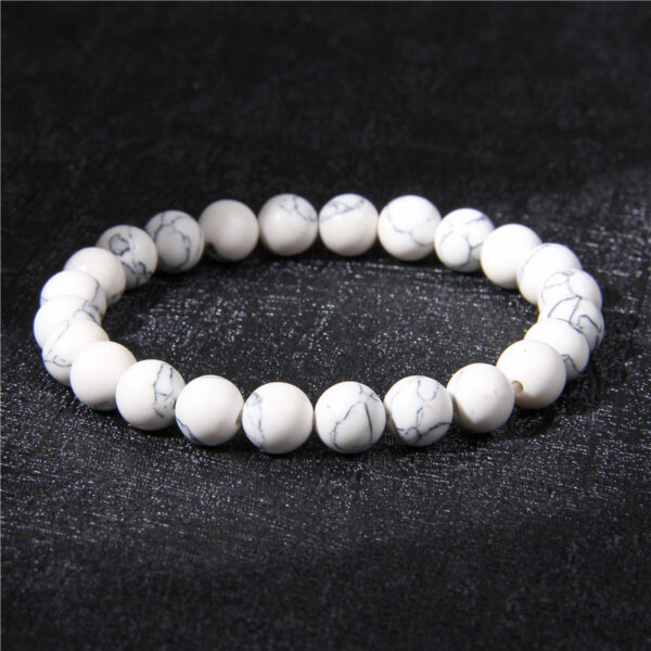 8mm Natural Stone Beads Bracelet Men's White Turquoise Stretch