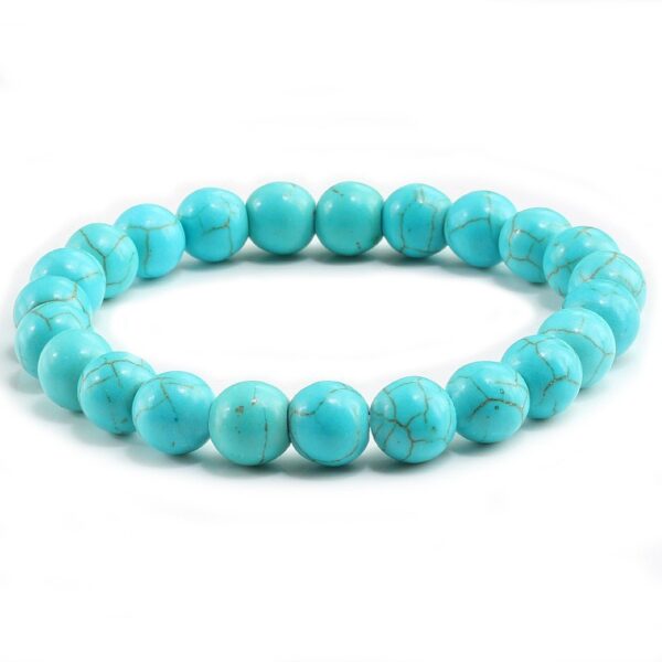 8mm Natural Stone Beads Bracelet Men's White Turquoise Stretch - Image 4