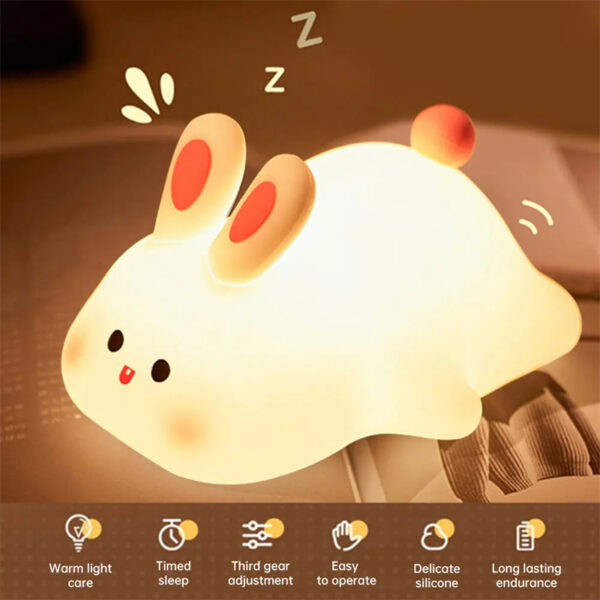 Cute LED Night Light Touch Sensor Cartoon Kid's Nightlights Big Face Rabbit Silicone Night Light Christmas Gift Bedside Lamp Home Decor - Image 6