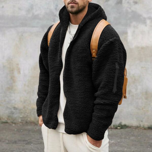 Plush Hooded Jacket Men's Autumn And Winter Fleece Double-sided Wear Warm Coat With Zipper Loose Casual Jacket Outdoor Clothing - Image 4