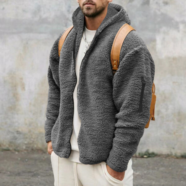 Plush Hooded Jacket Men's Autumn And Winter Fleece Double-sided Wear Warm Coat With Zipper Loose Casual Jacket Outdoor Clothing - Image 7